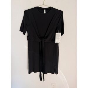 Lululemon Pima Cotton Wrap Front T Shirt Dress Black Size 4 Tie Waist NWT
